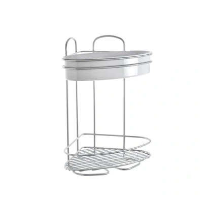Image of Metaltex Orbit Hanging Corner Storage with 2 Floors, Stainless Steel, Silver, 21 x 26 35 cm