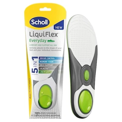 Image of Scholl Liquiflex Every Day Insoles for Men, GelActiv with Memory Foam, Arch Support, and Odour Control Suitable Walking/Hiking Boots UK Size L (8 12), 1 Pair