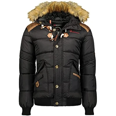Image of Geographical Norway BELPHEGOR BELL Men Winter Jacket Men&#039;s Quilted Fleece with Hood Black Waterproof Fur Coat Windbreaker Jacket, Black, L