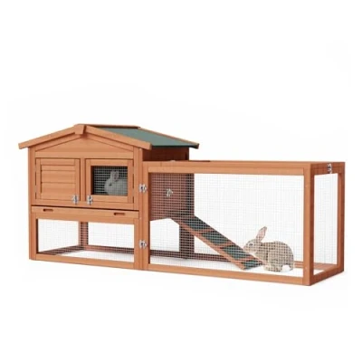 Image of WilTec XXL Rabbit Hutch 156x52x68cm with Outdoor Enclosure and Elevated Bunny House as Weatherproof Shelter