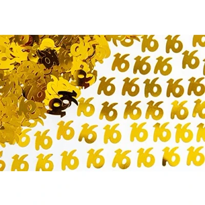 Image of SHATCHI 14g Gold 16th Birthday Confetti Foil Metallic Glitz Table Scatter Sprinkles Age Bday Party Decorations, 12mm