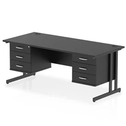 Image of Impulse 1800x800 Desk Black/Black Cantilever Leg 2x3 Drawer Fixed Ped