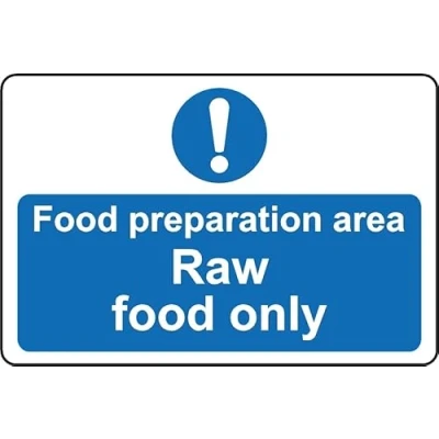 Image of Food Preparation Area raw only Safety Sign Self Adhesive Sticker (100mm x 150mm)