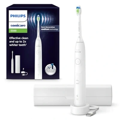 Image of Philips Sonicare 5500 Electric Toothbrush, Sonic Toothbrush with 2 Modes, Pressure Alert, EasyStart, SmarTimer and BrushPacer, White, Model HX7110/02