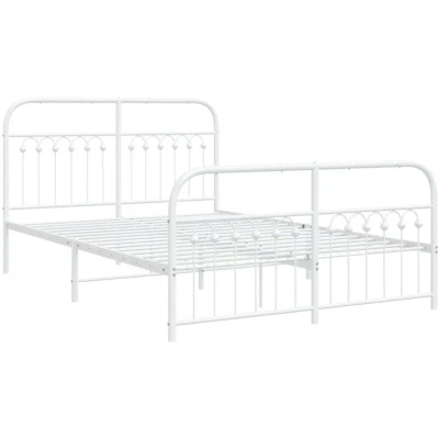 Image of vidaXL Metal Bed Frame without Mattress with Footboard White 137x190cm