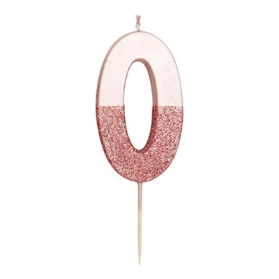 Image of Talking Tables Rose Gold Glitter Number 0 Birthday Candle Premium Quality Cake Topper Decoration Pretty, Sparkly for Kids, Adults, Party, Anniversary, Milestone, RoseGold0,8 cm