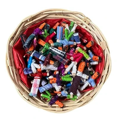 Image of Thorness Basket of 72 Guatemalan handmade Mini Worry Dolls For Girls Boys Anxiety Doll