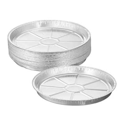 Image of Relaxdays Aluminium Serving Trays, Set of 25, HxØ: 3 x 27.5 cm, Round Barbecue Dishes, Drip Pans, Grill Plates, Silver