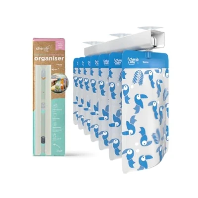 Image of Cherub Baby Food Pouch &amp; Breast Milk Bag Organiser and Storage for Refrigerator, Freezer Shelf with Suction Cups
