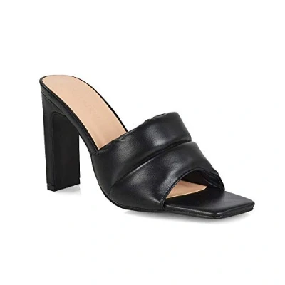 Image of ESSEX GLAM Womens Padded Square Toe Mules Ladies Block Heel Slip On Evening Fashion Sandals Shoes Size 3 8 Black Synthetic Leather