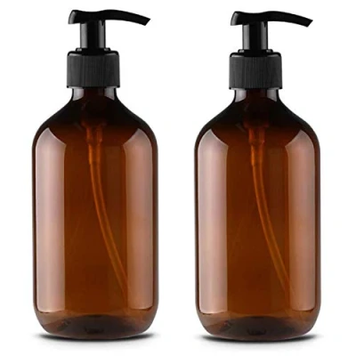 Image of Alledomain 2PCS 500ml/17oz Empty Refillable Plastic Lotion Pump Bottles, Shampoo Body Washing Cream Shower Gel Storage Holder Container Toiletries Liquid Dispenser (Brown)