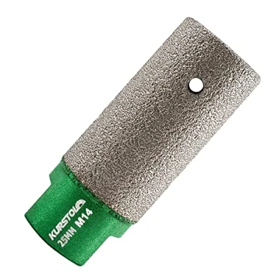 Image of KURSTOL Diamond Finger Milling Bit Drum Wheel Dia 25mmXM14 Thread for Enlarging Shaping Round Bevel Existing Hole of Porcelain,Hard Ceramic,Granite,Marble Flat