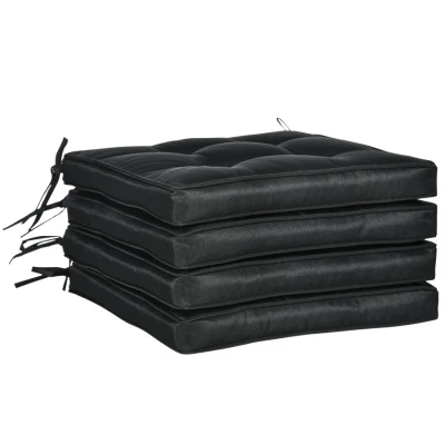 Image of Outsunny Set of 4 Garden Seat Cushion with Ties, 42 x 42cm Replacement Dining Chair Pad, Black