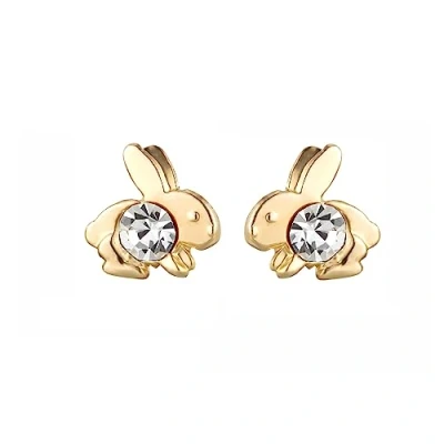 Image of 9ct gold bunny rabbit crystal CZ stud earrings. Gift box