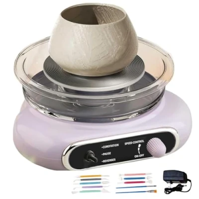 Image of Potters Wheel for Beginners, Electric Pottery Ceramic Machine with Foot Pedal, Detachable Basin, Clay Tool Set, Mini Making Diy, Studio gray