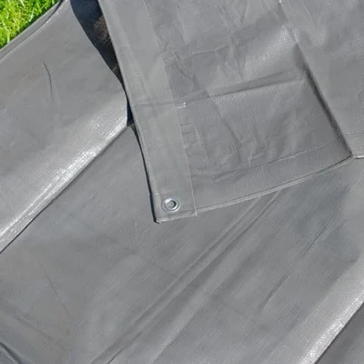 Image of Heavy duty gray waterproof tarpaulin/ground sheet,uv resistant,reinforced hems and corners,eyelets every 1m, (2mx4m)