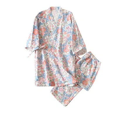Image of OWLONLINE Pure Cotton Womens Japanese kimono Pajamas Suit Size M A22