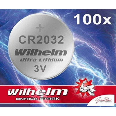 Image of 100 x CR2032 Wilhelm High Performance Lithium Coin Cell Batteries
