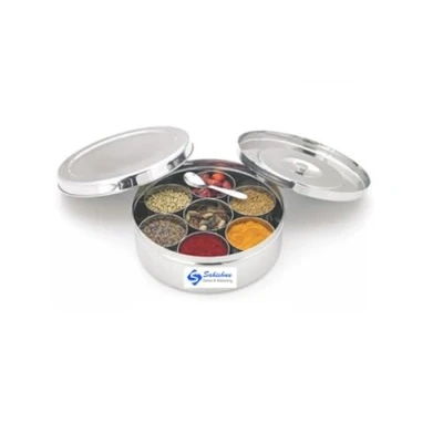Image of Stainless Steel Masala Box, Dabba, Spice Container, Indian Box/Masala Box/Spice Container