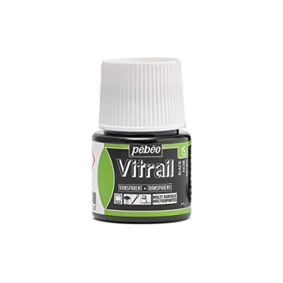 Image of PEBEO 050 015 Vitrail Stained Glass Effect Paint Bottle, Black, 45 Milliliter