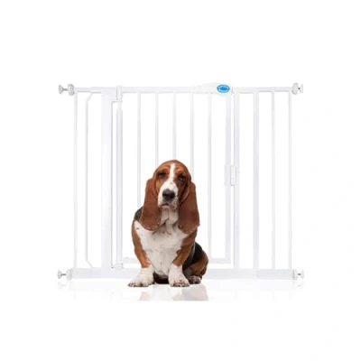 Image of Bettacare Auto Close Pet Gate, 96.6cm 103.6cm, White, Pressure Fit Stair Gate for Dog &amp; Puppy, Safety Barrier Doors Hallways and Spaces, Easy Installation