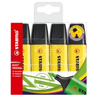 Image of Highlighter STABILO BOSS ORIGINAL Pack of 4 Yellow