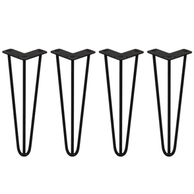 Image of Monster Shop 4 x Hairpin Legs/Hair Pin Legs Set SkiSki Furniture Desk Bench Chair Table 14&quot; 3 Prong 10mm Black Steel &amp; Protector Feet…