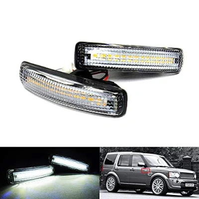 Image of RZG 2x Clear Lens Side Indicator White LED Marker Repeater Light For LR Freelander 2 Discovery Series 3 4 RR Sport