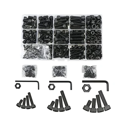Image of Lemiyoo Hex Head Bolts Screws and Nuts Set,420 Pcs M4,M5,M6 Round Machine Assortment Kit With Matching External Washers, 3 Socket Wrenches (Black)