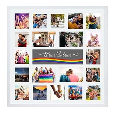 Image of Large Multi Aperture Picture Photo Collage Frame, Colours and Designs (Love Is Love, White)
