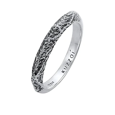 Image of Kuzzoi 0602891921 Men&#039;s Ring in Hammered Design Band Solid (10 mm) Wide 925 Sterling Silver Forged Oxidised for Men Biker Size 54 66,
