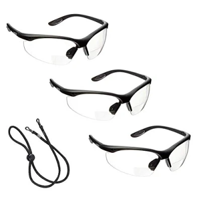 Image of voltX 3 x Constructor&#039; BIFOCAL Reading Safety Glasses (Clear +3.5 Dioptre) UKCA &amp; CE EN166f Certified/Cycling Sports Wraparound Style Includes Cord with headstop + UV400 Lens