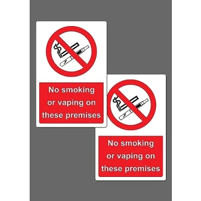 Image of No smoking or vaping on these premises Safety sign Pack of 2 1mm flexible Plastic (300mm x 200mm)