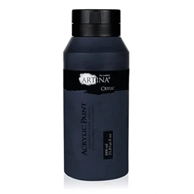 Image of Artina Black Acrylic Paint 1000ml Crylic 1l Water Based Liquid Colour for Painting &amp; Pouring Professional Paints Beginners and Hobby Artists