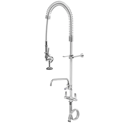 Image of TAIMIKO Commercial Pre Rinse Faucet Spray Arm Pull Out Flexible Hose Mixer Sink Stainless Steel Kitchen Wall Mount Tap (Single Pedestal)