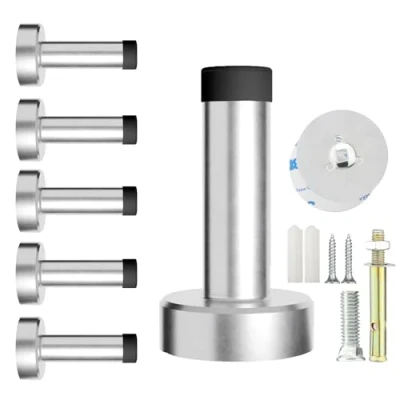 Image of M JINGMEI 6 Pack Door Stoppers,Rubber Stopper, Wall Mounted Stop, Self Adhesive Stop with Screws,Rubber Stoppers for Wall, Home Bathroom Stops Indoors(Silver/75mm)