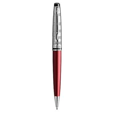 Image of Waterman Expert Deluxe Ballpoint Pen Dark Red with Chiselled Cap Medium Tip Blue Ink Gift Box