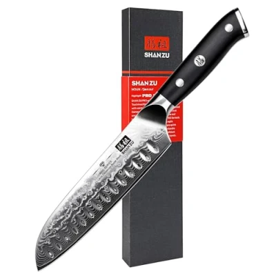 Image of SHAN ZU Kitchen Santoku Knife 8 Inch Professional Damascus 67 Layers Japanese Ultra Sharp Chef Knives High Carbon Super Steel Utility with G10 Handle