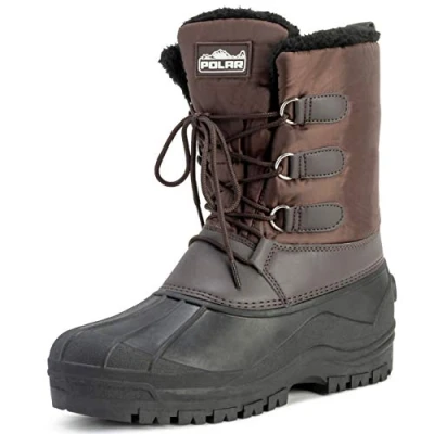 Image of Polar Mens Muck Lace Up Short Nylon Winter Snow Rain Waterproof Duck Boots 9 BRO43 YC0142 Brown