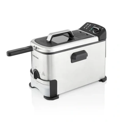 Image of Morphy Richards Filter Pro Stainless Steel 3L Deep Fat Fryer, Detachable Basket Handle, Self cleaning Oil Filtration System, Viewing Window, Variable Temperature Control, 2KW, Steel, 482001