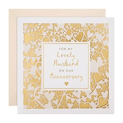 Image of Hallmark Anniversary Card for Husband Intricate Laser cut Design with Gold Foil Background