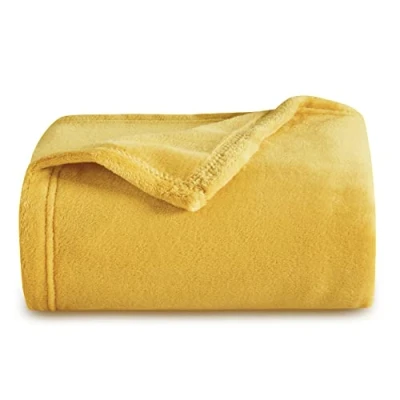 Image of Bedsure Fleece Blanket Sofa Throw Versatile Fluffy Soft for Bed and Couch Twin/Double, Mustard, 150x200cm