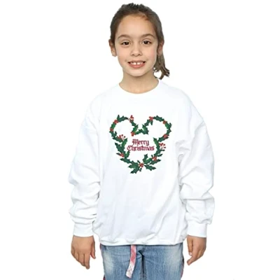 Image of Disney Girls Mickey Mouse Merry Christmas Holly Sweatshirt White 12 13 Years