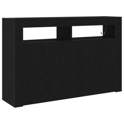 Image of vidaXL Sideboard Modern Black Oak Storage Cabinet with LED Lighting, 3 Doors, 8 Compartments for Living &amp; Dining Room Engineered Wood 116x30x75cm