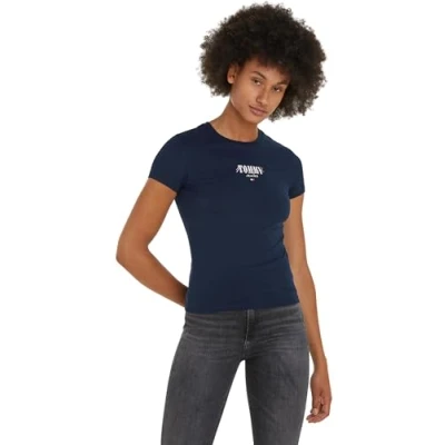 Image of Tommy Jeans Women Short Sleeve T Shirt Slim Crew Neck, Blue (Dark Night Navy), XL