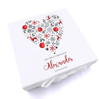 Image of ukgiftstoreonline Personalised My First Christmas Heart Design Keepsake Memory Box (Large)