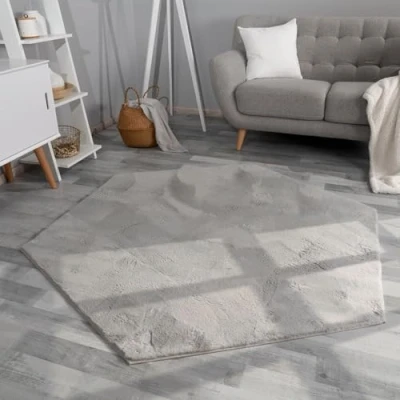 Image of TT Home Thick Rug Large Livingroom Soft Unicoloured Modern, colour: Grey, Size:150x170 cm Hexagonal