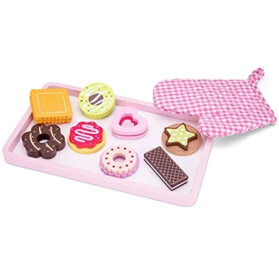Image of New Classic Toys 10625 Master Wooden Sweet Treats Set with Oven Glove Pretend Play Kids Cooking Simulation Educational Perception Toy for Preschool Age Toddlers Boys Girls, Multi Color, Cakes 6 Pieces