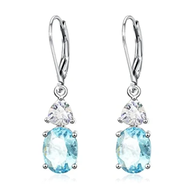 Image of KristLand Gold Plated Leverback Earrings with Sparkly Cubic Zirconia Stone Daily Wear Jewelry Birthday Gifts for Women Ladies Girls Blue