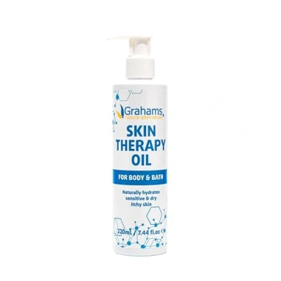 Image of Grahams Natural Skin Therapy Oil Bath &amp; Body for Dry Itch Relief, Moisturise Soothe Eczema Prone, Dermatitis, Sensitive Skincare, Hypoallergenic, Steroid Free (1 x 220ml)